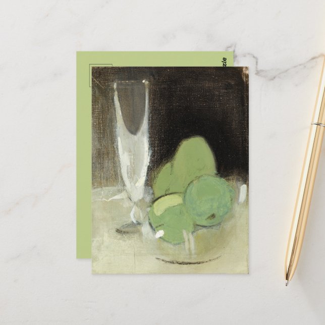 Green Apples and Champagne Glass, H.Schjerfbeck Postcard (Front/Back In Situ)