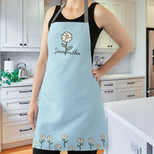 Green Apron for Women with Daisies