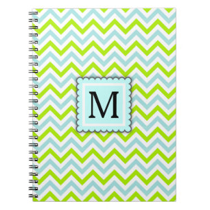 Green & Aqua Blue Chevron Custom Monogram Notebook