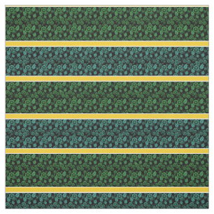 Green/aqua floral-gold/white stripe - black fabric