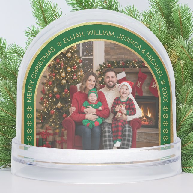 Green Arch Christmas Family Photo Faux Gold Foil  (Créateur téléchargé)