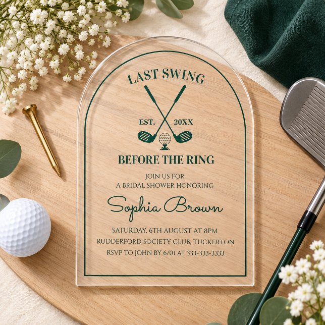 Green Arch Golf Bridal Shower Acrylic Invitations (Creator Uploaded)