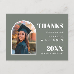 Green Arch Modern Photo Graduation Thank You Postcard