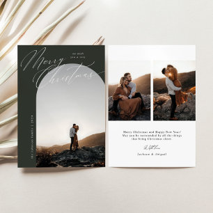Green Arch Photo Clean Script Typography Christmas Holiday Card