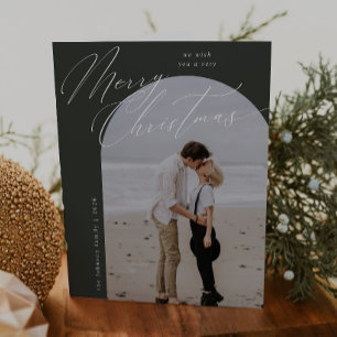 Green Arch Photo Clean Script Typography Christmas Holiday Card