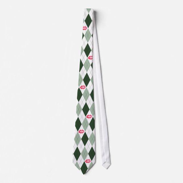 Green Argyle and Kisses Tie (Front)