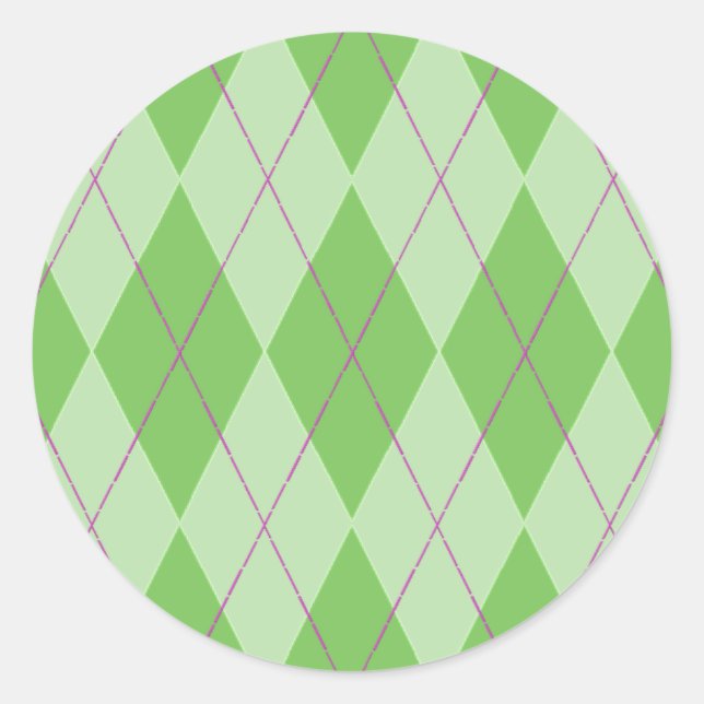 Green Argyle Classic Round Sticker (Front)