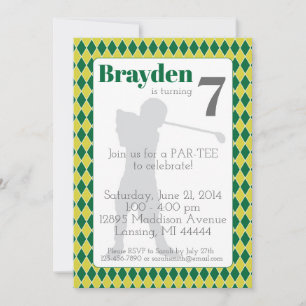 Green Argyle Golf Birthday Invitation