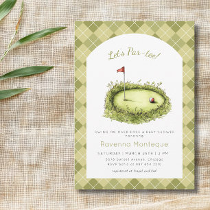 Green Argyle Golf Hole Lets Par Tee Baby Shower Invitation
