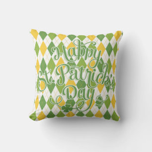 Green Argyle - Happy St. Patrick's Day Throw Pillow