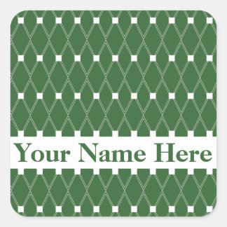 Green Argyle Lattice with monogram Square Sticker