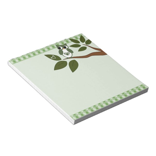 Green Argyle Love Owl Notepad (Angled)