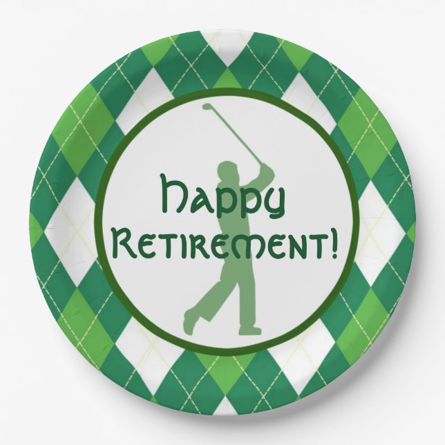 Green Argyle Pattern and Golf Party Paper Plate (Front)