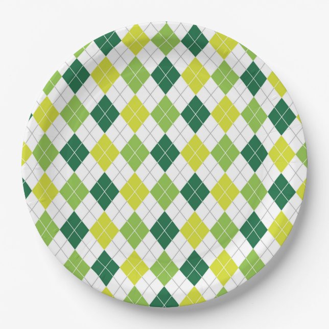 Green Argyle Pattern Paper Plate (Front)