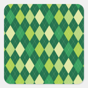 Green argyle pattern square sticker