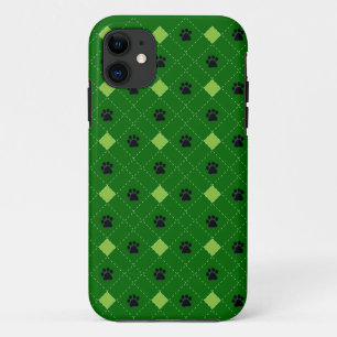 Green Argyle Paw Prints iPhone 11 Case