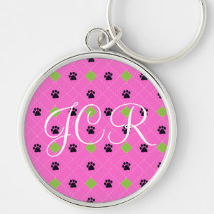 Green Argyle Paw Prints Keychain