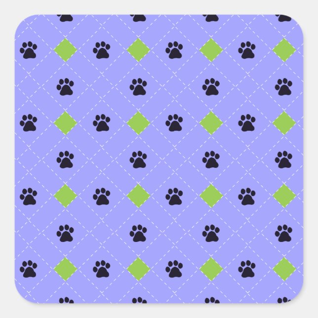 Green Argyle Paw Prints Square Sticker (Front)