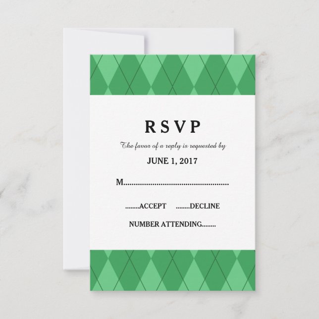 Green Argyle Wedding Response Card (Front)