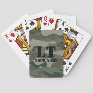 Green army camo camouflage custom name monogram playing cards