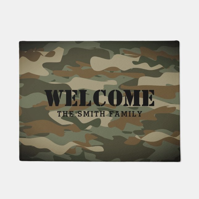 Green army camo military camouflage custom welcome doormat (Front)