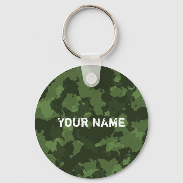 Green Army Camo Military Personalized Keychain (Front)