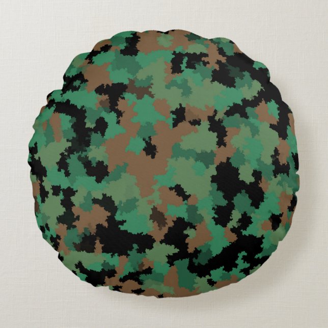 Green Army Jungle Camouflage Pattern Design  Round Pillow (Front)