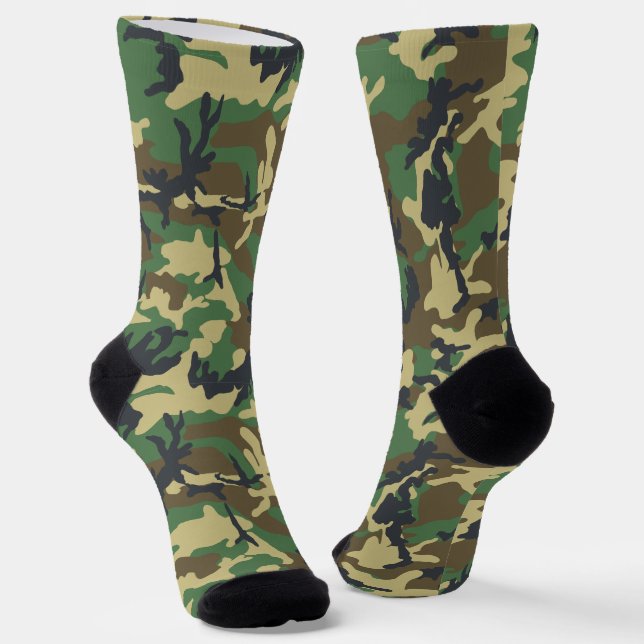 Green Army Navy Camouflage Pattern Camping Socks (Angled)
