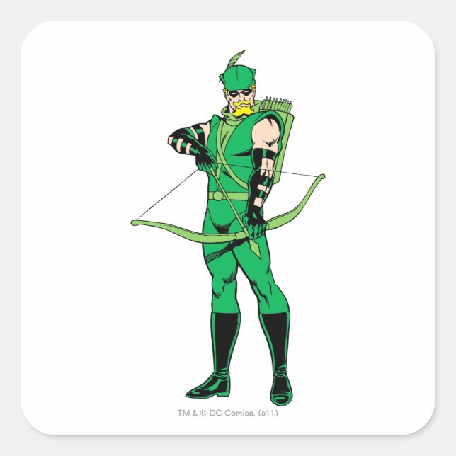 Green Arrow Standing with Bow Square Sticker (Front)