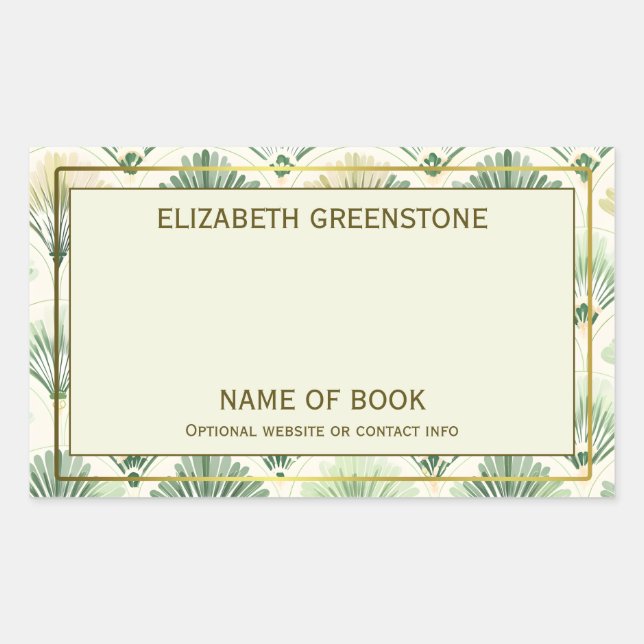 Green Art Deco Author Signature Bookplate Sticker (Front)