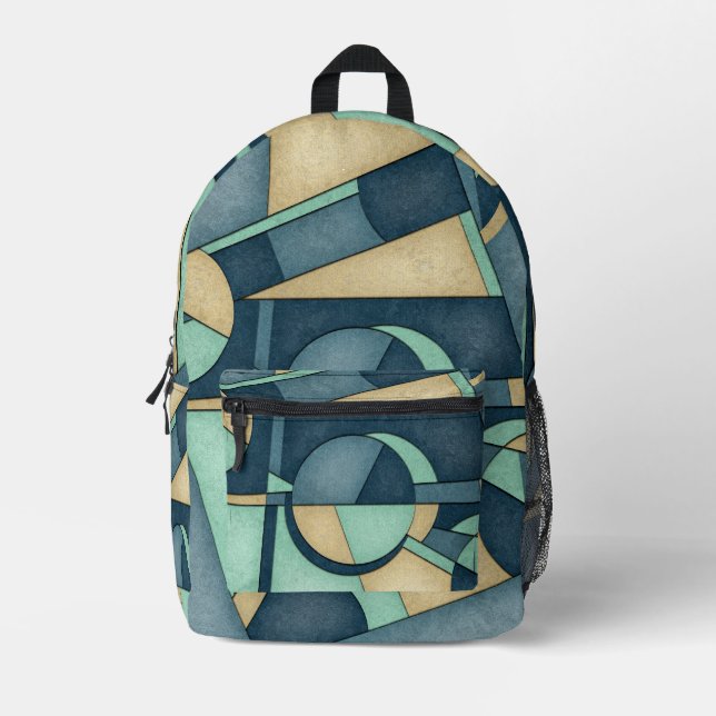 Green Art Deco Bauhaus Printed Backpack (Front)