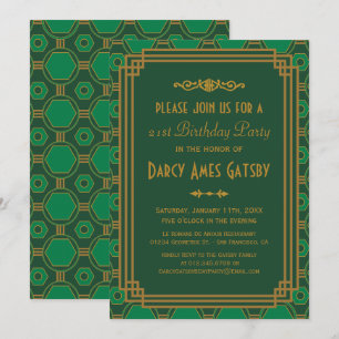 Green Art Deco Birthday Party Invitations