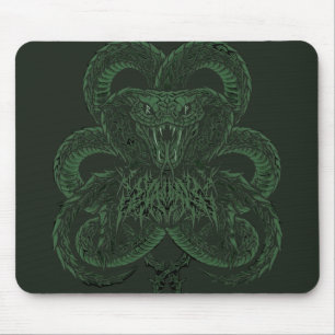 Green Art Deco Cobra   Ornamental Symmetrical Snak Mouse Pad