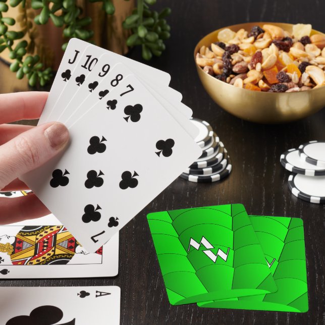 Green Art Deco Design Monogrammed Playing Cards (In Situ)