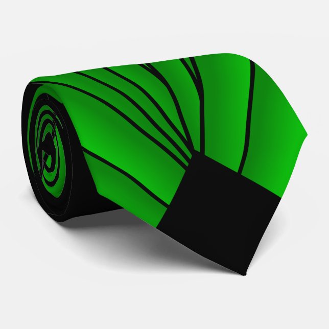 Green Art Deco Design Tie (Rolled)