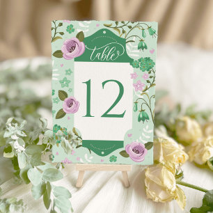 Green Art Deco Floral Wedding Table Cards Seating