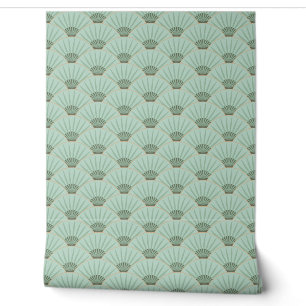 Green art deco palm fan wallpaper