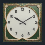 Green Art Deco Square Wall Clock<br><div class="desc">Great clock design. You will love it like others. Be free to use this design for other product you like or to customize and add your text. Follow me for more. Thank you. Have a nice day.</div>