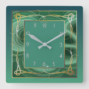 Green Art Deco Square Wall Clock
