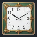 Green Art Deco Square Wall Clock<br><div class="desc">Great clock design. You will love it like others. Be free to use this design for other product you like or to customize and add your text. Follow me for more. Thank you. Have a nice day.</div>