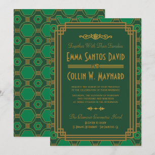 Green Art Deco Wedding Invites