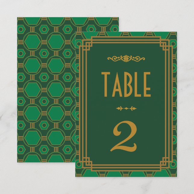 Green Art Deco Wedding Table Numbers (Front/Back)