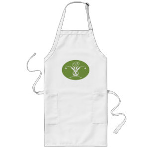 Green Art Deco White Flourish Rose Long Apron