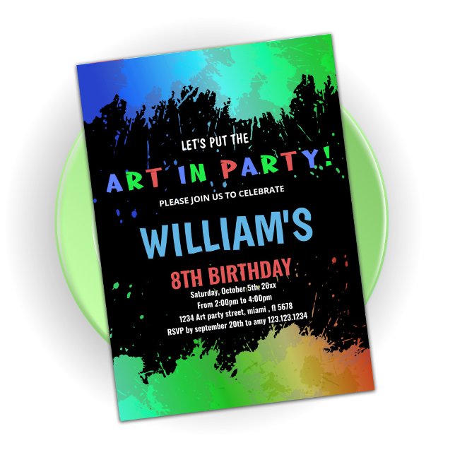 Green Art in Party Paint Birthday Invitations (Creator Uploaded)