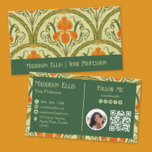 Green Art Nouveau Floral QR Code and Photo