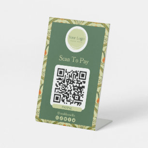 Green Art Nouveau Floral Scan To Pay Sign