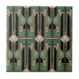 Green Art Nouveau Geometric Art Deco  Tile