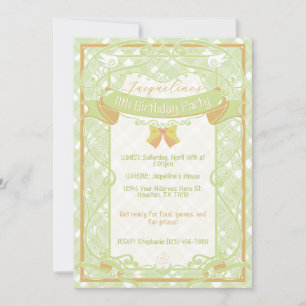 Green Art Nouveau Princess Birthday Invitation