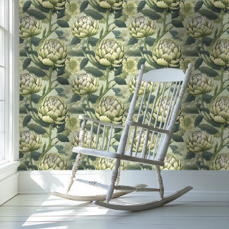 Green Artichoke Chinoiserie Style Wallpaper