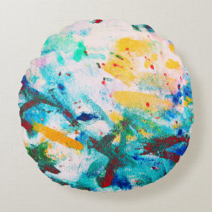 Green Artistic Canva. Purple Cool Illustration. Or Round Pillow